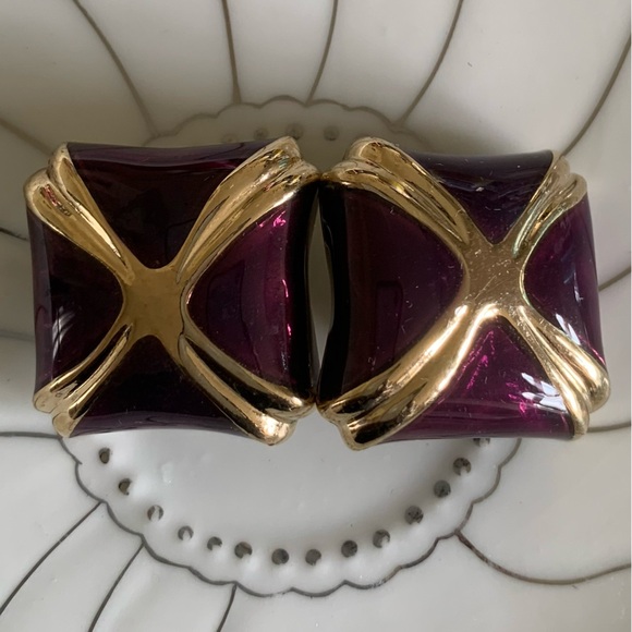 Vintage•New without tags ./.•rich burgundy|golden crossbar ClipOns - Picture 2 of 4